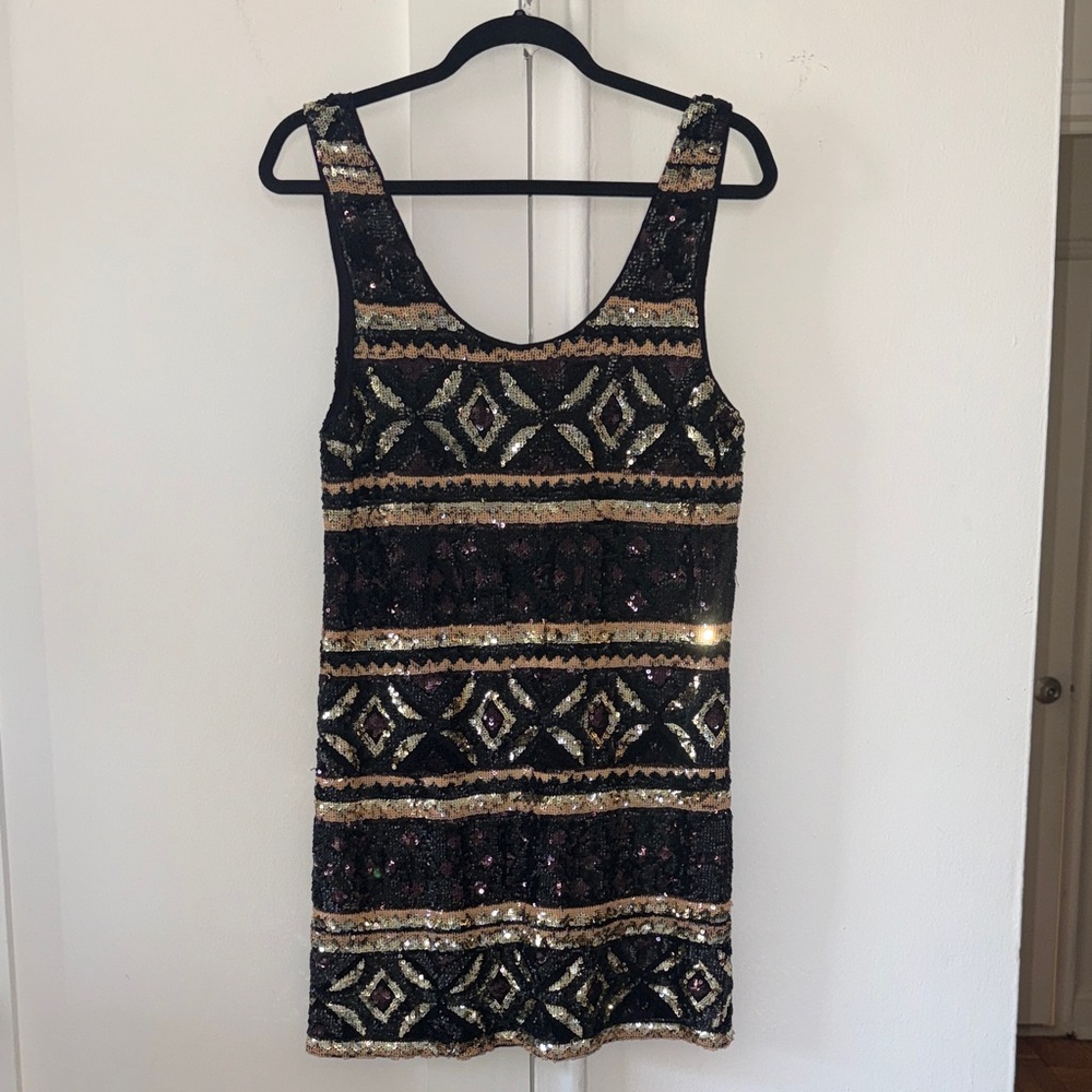 Free People Black and Gold Sequin Midi Dress